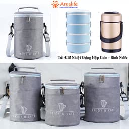 Thumbnail Túi Giữ Nhiệt 3 Lớp Cho Hợp Cơm Văn Phòng Màu Xám Be Siêu Dày Chống Thấm Nươc Cao Cấp Chính Hãng Amalife 1