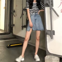 Thumbnail Chân váy jean Mini Dáng Chữ A Lưng Cao Xếp Ly Thời Trang 1