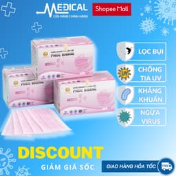 Thumbnail Khẩu trang y tế 4 lớp cao cấp PHÚC KHANG có giấy lọc kháng khuẩn màu trắng, hồng hộp 50 cái - MEDICAL 3