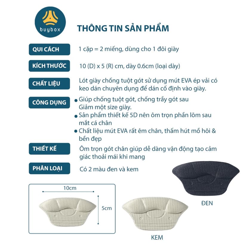 Ảnh Lót giày bảo vệ gót sau dày 6mm giảm size giày, chất liệu cao cấp giúp êm chân - buybox - BBPK230 3