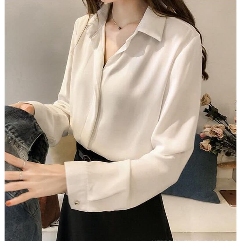 Ảnh GOTI - Áo Kiểu Hàn Quốc Nữ Tính Vải Tơ Nhung Cao Cấp Cổ Sơ Mi Tay Dài - Nhiều Màu 3119 3