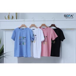 Thumbnail Áo thun nữ SEFA cộc tay, in hình hoa lá 100% cotton thoáng mát 3