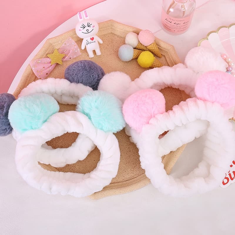 Ảnh Băng đô tóc rửa mặt trang điểm Laboon, bờm tóc tai gấu trúc vải nhung co giãn mềm mịn 2