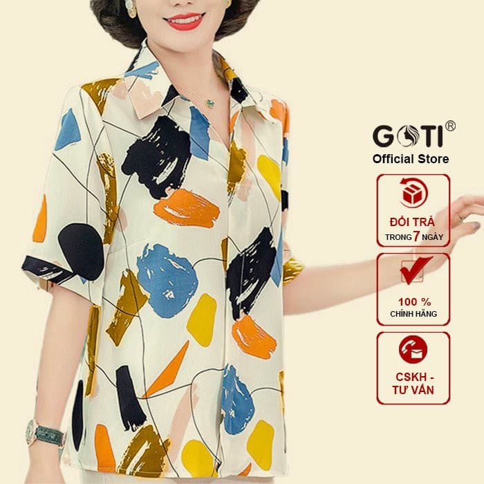 Ảnh GOTI - Áo Trung Niên Nữ Cao Cấp U50-60 Size Lớn Dạng Cổ Sơ Mi Tay Lỡ In Họa Tiết Sắc Màu 3A30 3A01 3A06 2