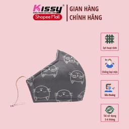 Thumbnail Khẩu Trang Kissy Trẻ Em Cho Bé 4-10Tuổi Mèo Xám Vải Cotton Kháng Khuẩn Ngăn UV Chống Bụi Mịn 3
