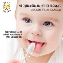 Thumbnail BABY TATTOO Que Rơ Làm Sạch Răng Miệng Đầu Xoắn Ốc Xoay 360 Độ, Chuyên Dụng Cho Bé 0-2 Tuổi 4