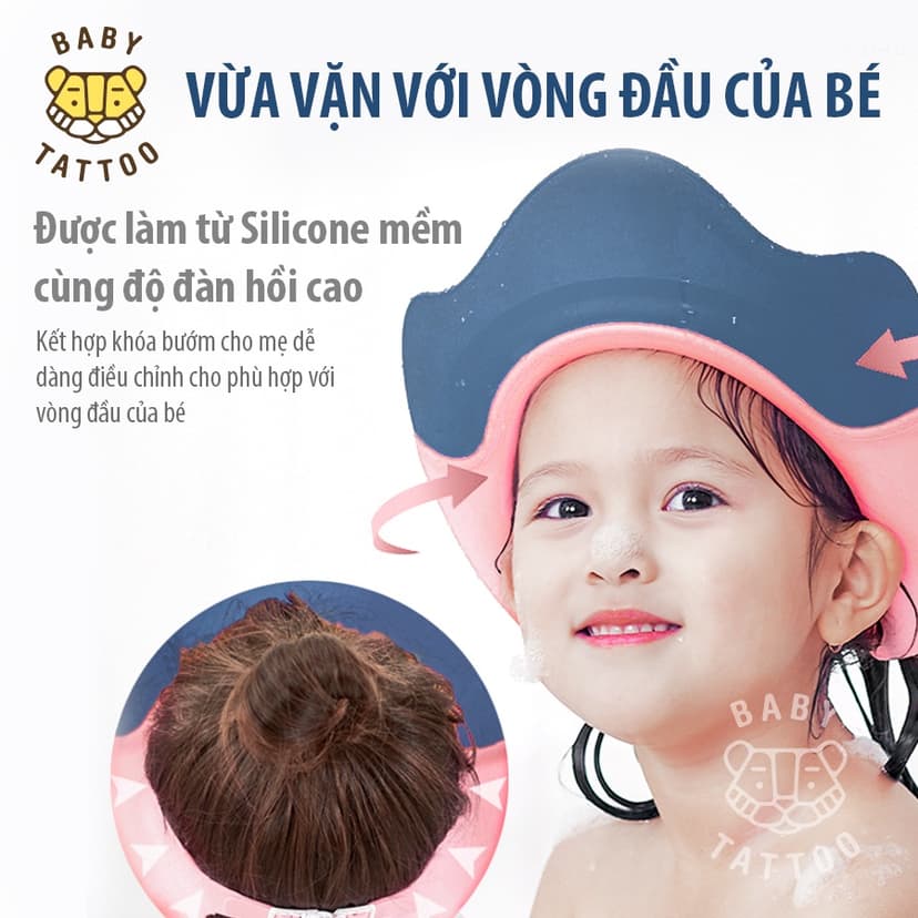 Ảnh BABY TATTOO Nón Tắm Hình Vương Miện, Thiết Kế Nước Chảy Ra Sau, Hỗ Trợ Cho Bé 4