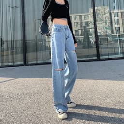 Thumbnail Quần jeans dáng dài phối rách cá tính hợp thời trang dành cho nữ 3