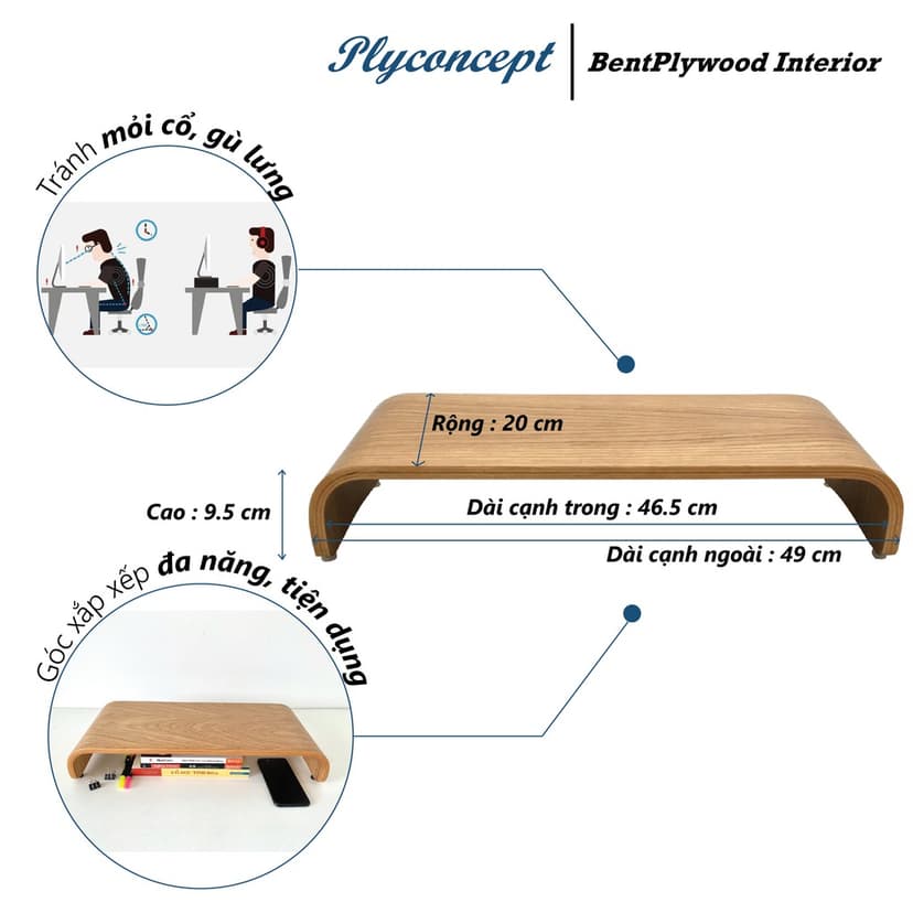 Ảnh Kệ để màn hình máy tính Plyconcept Monitor Stand gỗ uốn cong - Màu Gỗ Sồi Oak 1