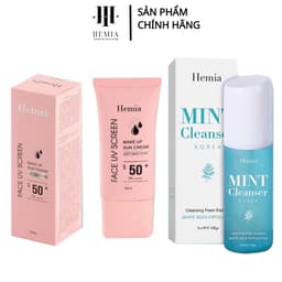 Thumbnail Combo Kem chống nắng Hemia 50ml dưỡng trắng nâng tone và Sữa rửa mặt bạc hà Mint Cleanser Hemia 130ml dưỡng ẩm, sạch sâu 1