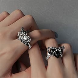 Thumbnail Set nhẫn hở 17KM bạc thiết kế kiểu trái tim phong cách bụi bặm thời trang 4