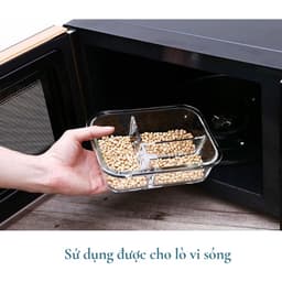 Thumbnail Hộp thủy tinh chữ nhật 2 ngăn 1520 ml, đựng thức ăn văn phòng, sử dụng được trong lò vi sóng. Hộp thủy tinh đựng cơm 4