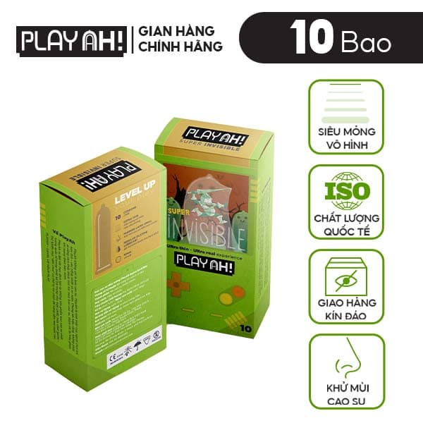 Ảnh Bao Cao Su PlayAh Super Invisible Siêu Mỏng/ Nhiều Gel/ Kéo Dài Thời Gian/ Có Gai Hộp 10 size 52mm 3