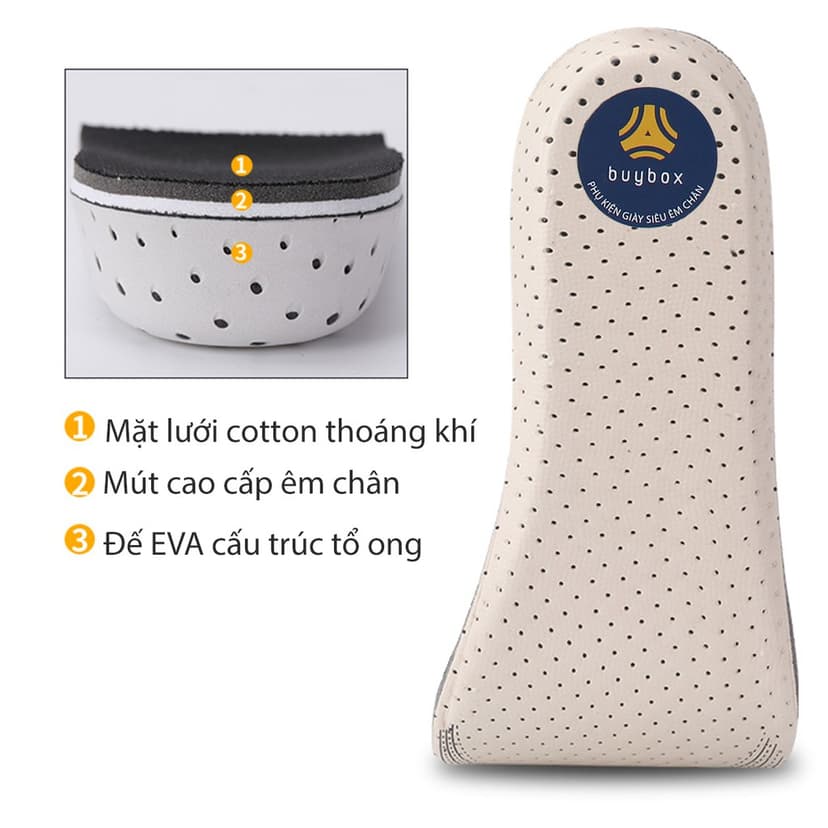 Ảnh Lót giày độn đế tăng chiều cao 2cm, 3cm, 4cm cấu tạo tổ ong thoáng khí - buybox - BBPK57 4