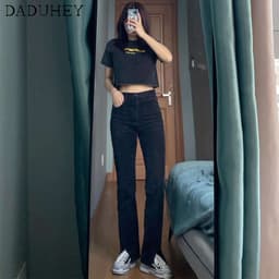 Thumbnail Quần Jean Đen Lưng Cao Ống Rộng Thiết Kế Xẻ Tà Thời Trang Cá Tính Cho Nữ 1