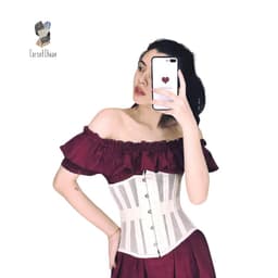 Thumbnail Đai nịt bụng Corset lưới Corset Chuẩn thắt dây phía sau siêu định hình eo màu trắng 2