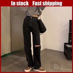 Thumbnail Daduhey Quần jean ống rộng rách gối kiểu dáng thời trang cho phái nữ 1
