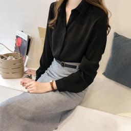 Thumbnail GOTI - Áo Kiểu Hàn Quốc Nữ Tính Vải Tơ Nhung Cao Cấp Cổ Sơ Mi Tay Dài - Nhiều Màu 3119 2