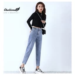 Thumbnail Quần baggy jeans nữ Chollima form rộng lưng thun gắn mạc đen QD008 ulzzang phong cách hàn quốc 2