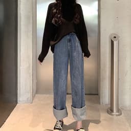 Thumbnail Daduhey Quần Jeans Nữ Cạp Cao Ống Rộng Cá Tính 1