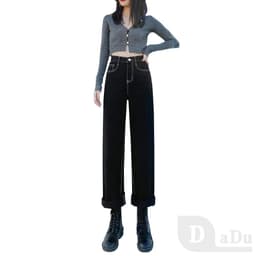 Thumbnail Dadu XS ~ 5XL Ống Rộng Thẳng Quần Jean Đen Thời Trang Palazzo Sàn Quần Denim Nhật Bản Quần Eo Cao Plus Size Quần 2
