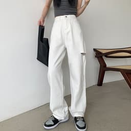 Thumbnail Quần Jean Dài Ống Rộng Rách Gối plus size Cho Nữ 4