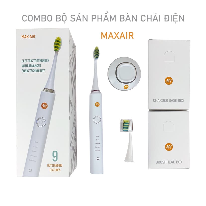 Ảnh Bàn chải điện MaxAir công nghệ sóng âm Sonic, 5 chế độ rung, tặng kèm 2 đầu bàn chải, hàng chính hãng, BH 12T 2