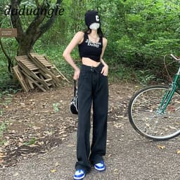 Thumbnail Quần jean DADUHEY ống rộng lưng cao phối nhiều nút size lớn thời trang retro cho nữ 4