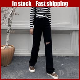 Thumbnail Quần jean dài thiết kế rách gối thời trang cho nữ 1