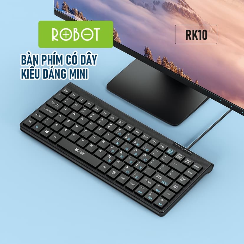 Ảnh Bàn Phím Có Dây Nhỏ Gọn ROBOT RK10 Thiết Kế Tĩnh Âm Kích Thước 136.7 x 310 x 24.8mm Hàng Chính Hãng Bảo Hành 12 Tháng 1 2