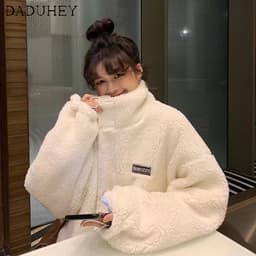 Thumbnail Áo Khoác Len Lông Cừu Dày Dặn Cổ Đứng Thời Trang Thu Đông Cho Nữ 2