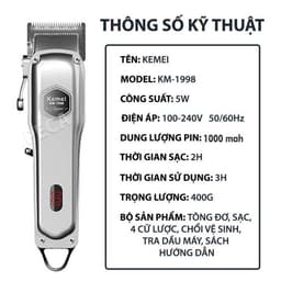 Thumbnail Tông đơ cắt tóc không dây Kemei KM-1997/ 1998 chuyên nghiệp với toàn thân là hợp kim nhôm cao cấp pin lithium 2000mAh 2