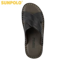 Thumbnail Dép Nam Quai Chéo Da Bò SUNPOLO AQC026 Đen Có Big size 44 45 4