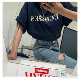 Thumbnail Quần Jeans Dài Phối Vết Rách Cá Tính Thời Trang Nữ 3