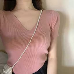 Thumbnail Áo thun Daduhey dáng ôm cổ chữ V màu trơn size lớn thời trang cho nữ 4