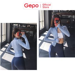 Thumbnail Áo Khoác Thể Thao Tập Gym Tập Yoga Nữ Dài Tay Phối Khóa Kéo Co Giãn Thấm Hút Mồ Hôi GEPO GP209 4