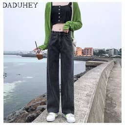 Thumbnail Quần jeans dài daduhey vải denim ống rộng lưng cao có thể điều chỉnh được thời trang dành cho nữ (có thắt lưng) 3