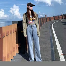 Thumbnail Quần Jeans Dài Lưng Cao Ống Rộng Thời Trang Hàn Cho Nữ 4