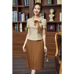 Thumbnail Set sơ mi chân váy công sở cổ tròn tay lỡ mix chân váy xếp ly chất liệu kate nhật hiện đại Evalover 2