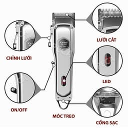Thumbnail Tông đơ cắt tóc chuyên nghiệp Kemei KM-1998 có màn hình LED hiển thị thích hợp dùng fade tóc, tattoo tóc 3