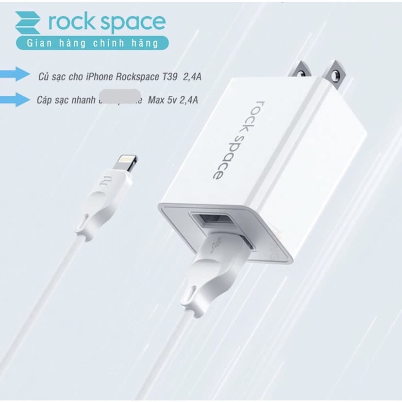 Ảnh Bộ củ cáp sạc nhanh cho iPhone Rockspace T39 củ sạc 2 cổng 2.4A hàng bảo hành 12 tháng lỗi 1 đổi 1 2
