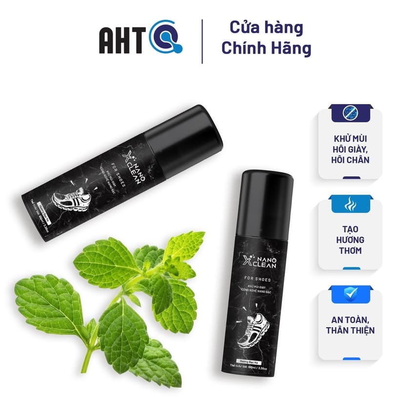 Ảnh Chai xịt giày diệt khuẩn khử mùi hôi giày, hôi chân Nano Xclean For Shoes 100ml Hương Bạc Hà - Nano Bạc AHT Corp (AHTC) 2