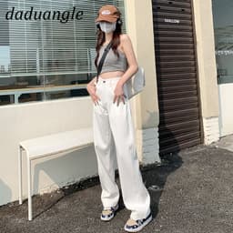 Thumbnail Quần jean Daduhey lưng cao dáng rộng màu trơn thời trang phong cách Hàn Quốc cho nữ 3