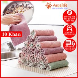 Thumbnail Combo 10 Khăn Lau Bát Đĩa Nhà Bếp Đa Năng 24*15cm, Lau Cốc Chén Bàn Ghế Thấm Nước Chống Dính Dầu Mỡ Chính Hãng Amalife 1