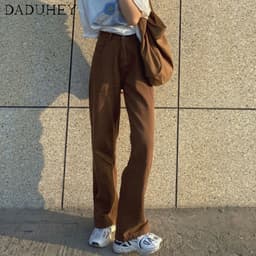 Thumbnail Daduhey Quần jean ống rộng lưng cao phong cách Hàn Quốc độc đáo cho nữ 3
