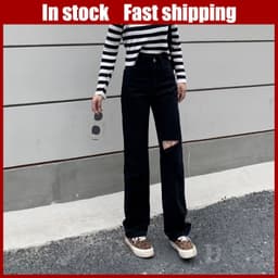 Thumbnail Quần jean dài phối vết rách cá tính thời trang sành điệu cho nữ 1