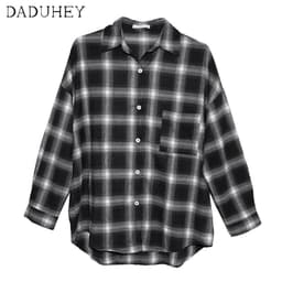 Thumbnail Áo khoác sơ mi DADUHEY tay dài kẻ sọc ca rô kiểu retro Hàn Quốc cá tính cho nam và nữ 3 màu lựa chọn 2