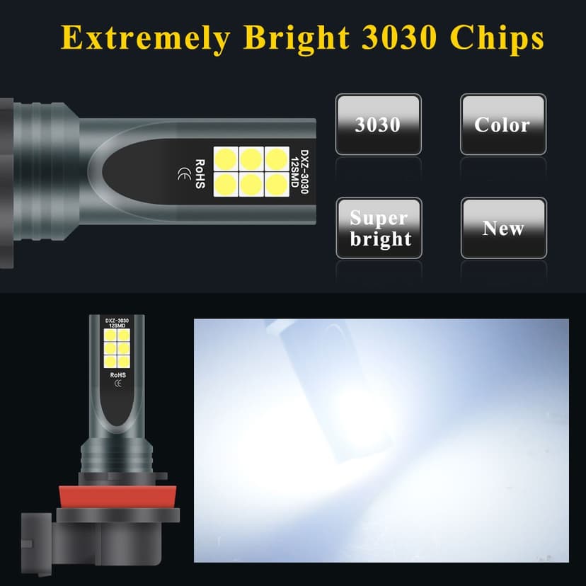Ảnh LYMOYO Bóng đèn sương mù LYMOYO ánh sáng trắng H8 H9 H1H11 LED 9005 9006 HB3 HB4 H7 H3 H4With 3030 12LED 6000K cho xe ô tô 4