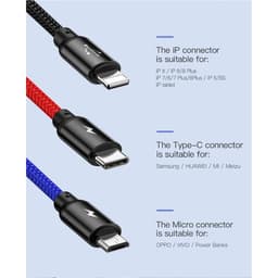 Thumbnail Cáp sạc Baseus Three Primary Colors 3 in 1 (ip+Type-C+Micro) sạc nhanh 3.5A, dài 30cm 2