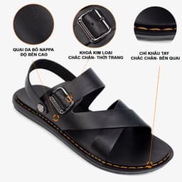 Thumbnail Dép nam quai ngang da bò Nappa cao cấp Bụi Leather E102, đế đúc nguyên khối khâu viền thủ công đi êm chân, BH 12 Tháng 4